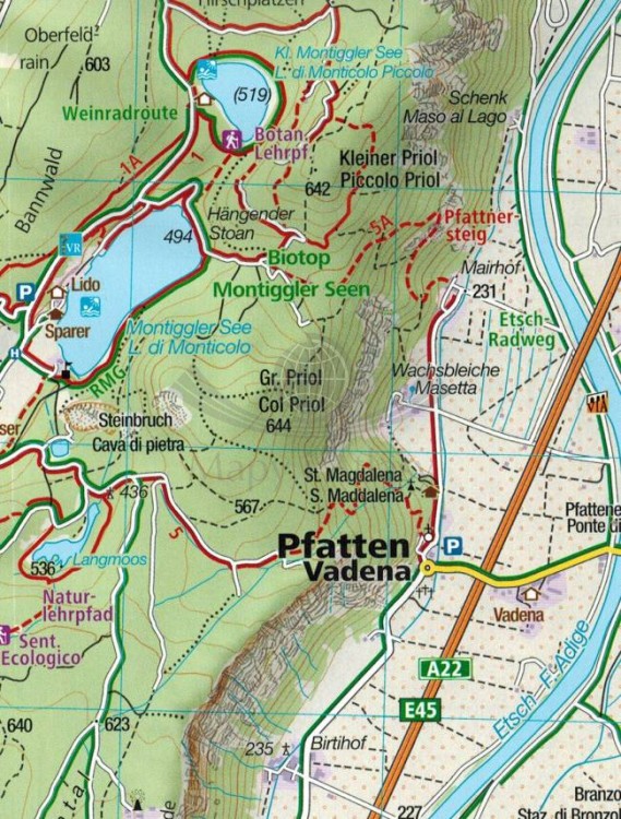 Południowy Tyrol / Sudtiroler Weinstrasse, Merano, Bolzano. Zestaw dwóch map turystycznych 078 wydawnictwa Kompass. Mapa 2 - fragment 2