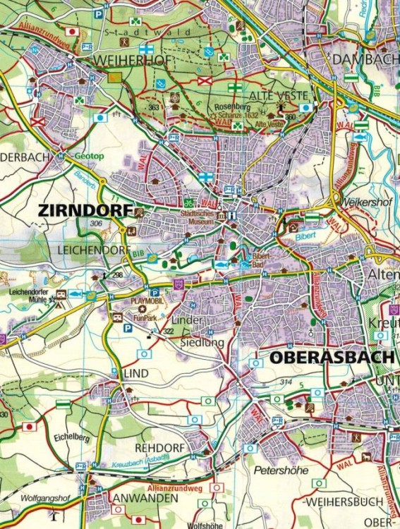 Norymberga i okolice / Nurnberg und Umgebung. Zestaw dwóch map turystycznych 163 wydawnictwa Kompass. Mapa 1 - fragment 1