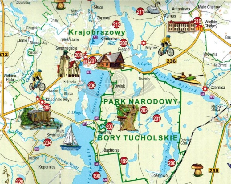 Kaszuby 1:130 000. Wodoodporna, ilustrowana mapa atrakcji turystycznych wydawnictwa Galileos. Fragment 1