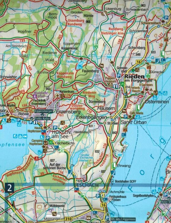 Füssen, Außerfern. Wodoodporna mapa turystyczna 4 wydawnictwa Kompass. Fragment 1