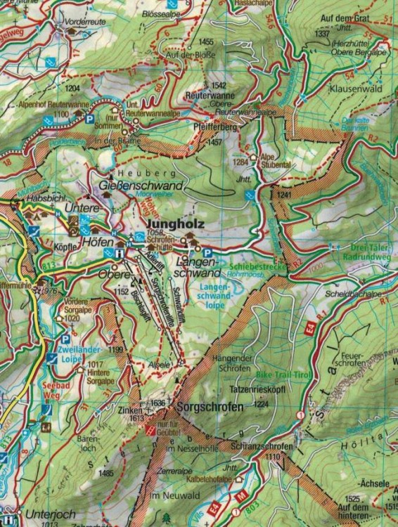 Füssen, Außerfern. Wodoodporna mapa turystyczna 4 wydawnictwa Kompass. Fragment 2