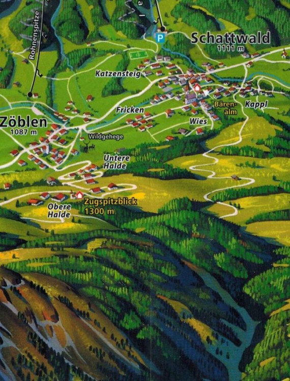 Füssen, Außerfern. Wodoodporna mapa turystyczna 4 wydawnictwa Kompass. Fragment 3