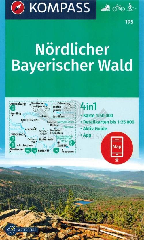 Nördlicher Bayerischer Wald / Las Bawarski cz. północna. Wodoodporna mapa turystyczna 195. Kompass