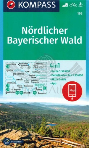 Nördlicher Bayerischer Wald. Wodoodporna mapa turystyczna 195 wydawnictwa Kompass. Okładka