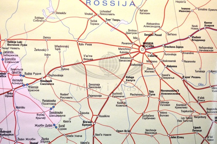 Polska i Europa. Mapa ścienna kolejowa, dwustronna. 107 x 70 cm. Strona 2 - fragment 1