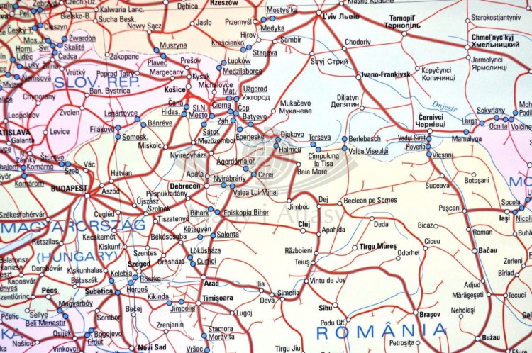 Polska i Europa. Mapa ścienna kolejowa, dwustronna. 107 x 70 cm. Strona 2 - fragment 2