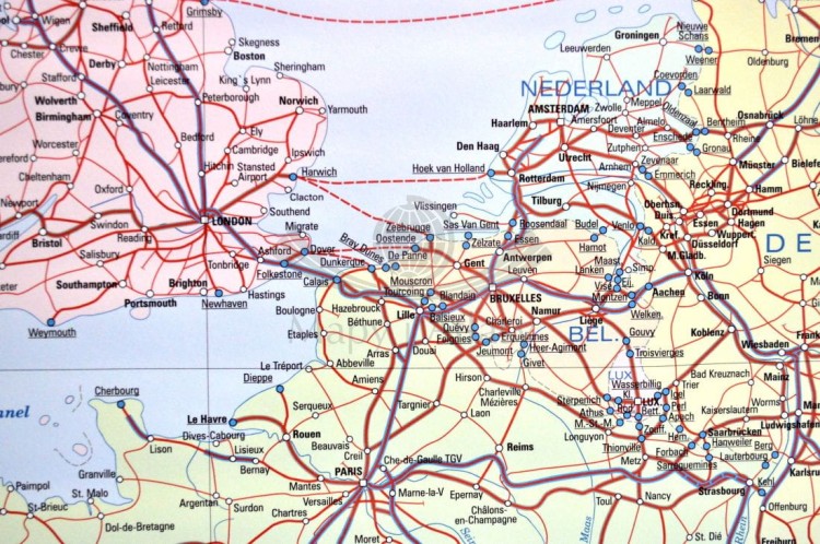 Polska i Europa. Mapa ścienna kolejowa, dwustronna. 107 x 70 cm. Strona 2 - fragment 3