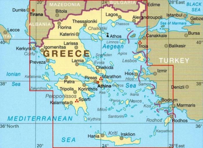 Grecja 1:650 000. Wodoodporna mapa samochodowo-turystyczna wydawnictwa Reise Know-How. Zasięg