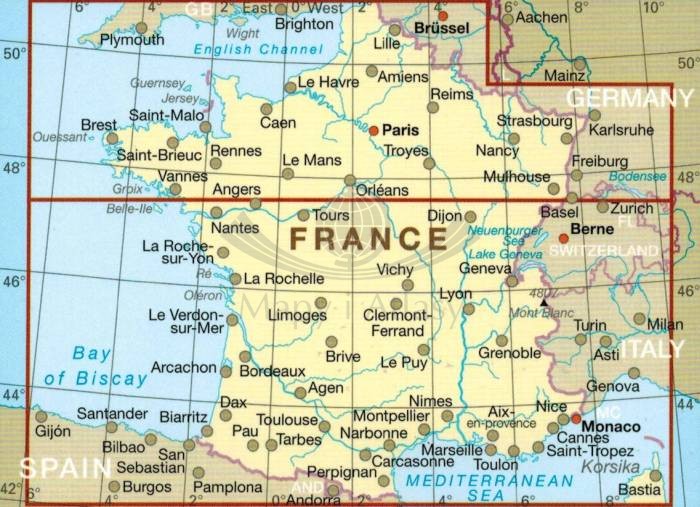Francja 1:1 000 000. Wodoodporna mapa samochodowo-turystyczna wydawnictwa Reise Know-How. Zasięg