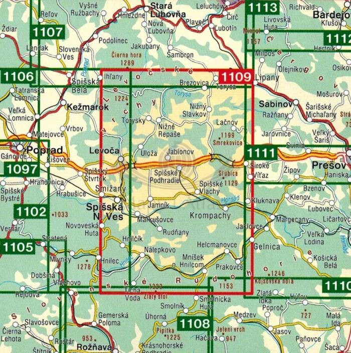 Spisz, Góry Lewockie / Spis, Levocske Vrchy. Mapa turystyczna 1109 wydawnictwa Shocart. Zasięg