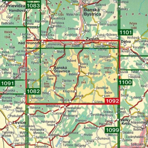 Góry Szczawnickie, Jaworze / Stiavnicke Vrchy, Javorie. Mapa turystyczna 1092 wydawnictwa Shocart. Zasięg