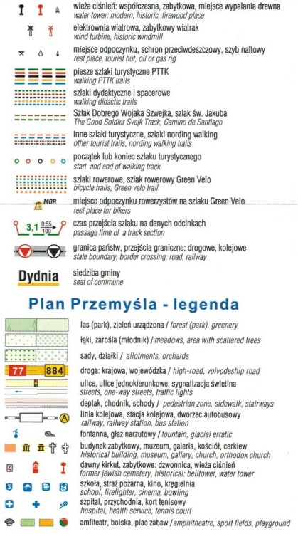 Pogórze Przemyskie i Dynowskie. Mapa turystyczna wydawnictwa Compass. Legenda 3