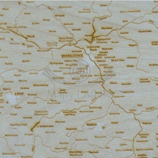 Polska. Mapa 3D. Grawerowana w drewnie. Fragment 3