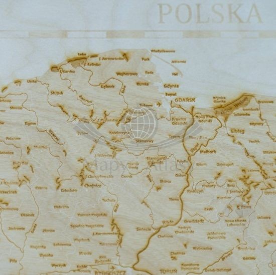 Polska. Mapa 3D. Grawerowana w drewnie. Fragment 4