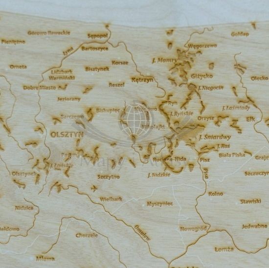 Polska. Mapa 3D. Grawerowana w drewnie. Fragment 5