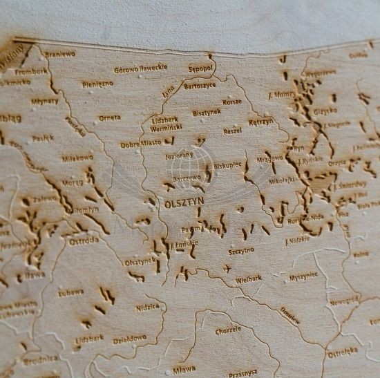 Polska. Mapa 3D. Grawerowana w drewnie. Fragment 6