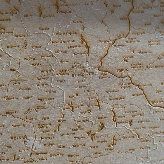 Polska. Mapa 3D. Grawerowana w drewnie. Fragment 7