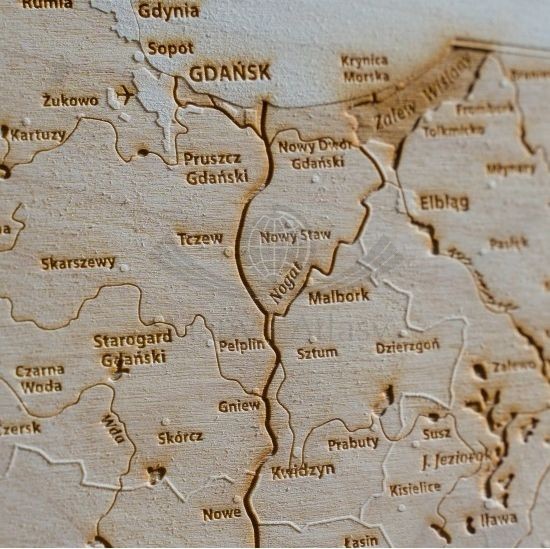 Polska. Mapa 3D. Grawerowana w drewnie. Fragment 8
