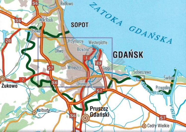 Gdańsk 1:17 000. Mapa / Plan miasta wydawnictwa Galileos. Zasięg