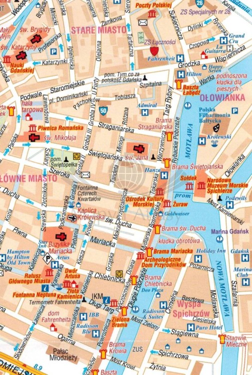 Gdańsk 1:17 000. Mapa / Plan miasta wydawnictwa Galileos. Plan centrum - fragment