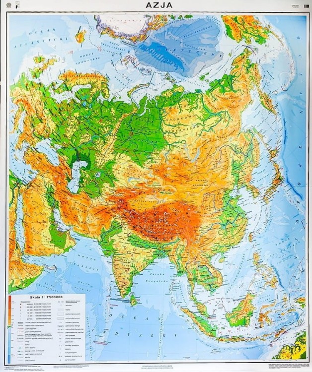 Azja 1:7 500 000. Mapa ścienna ogólnogeograficzna / do ćwiczeń. Strona 1