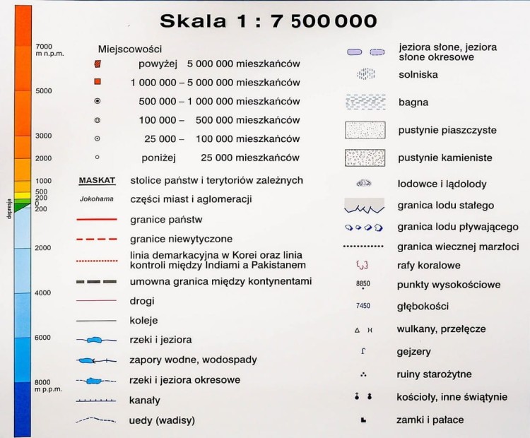 Azja 1:7 500 000. Mapa ścienna ogólnogeograficzna / do ćwiczeń. Strona 1 - legenda