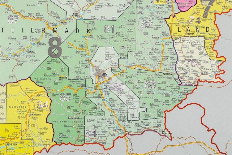 Austria 1:620 000. Mapa kodowa w wersji do wpinania wydawnictwa Stiefel. Fragment 6