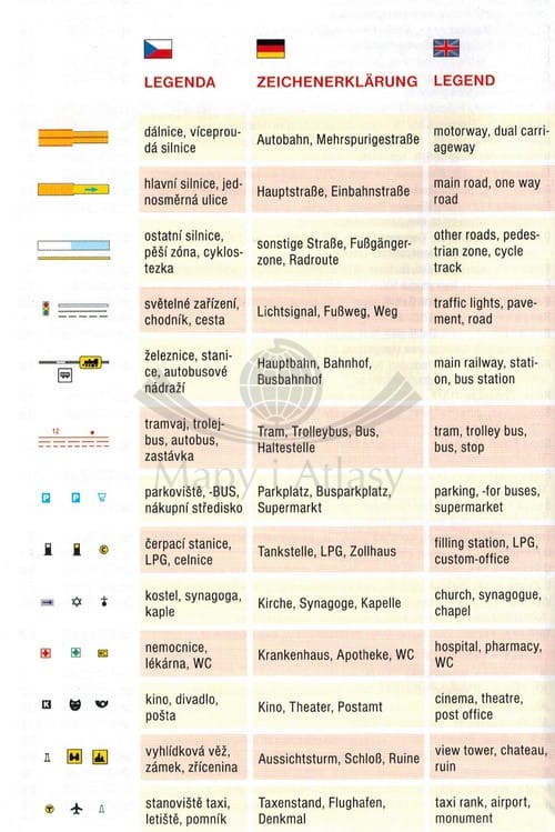 Pilzno i okolice / Plzen. Plan miasta / Mapa turystyczna wydawnictwa Shocart. Legenda