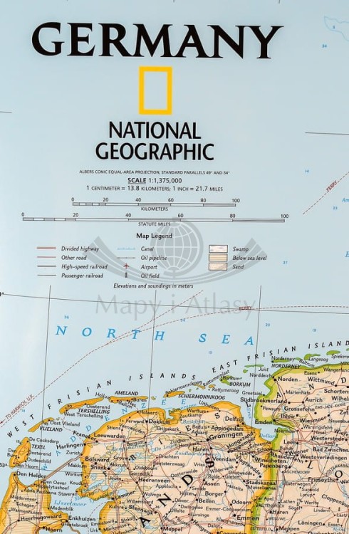 Niemcy 1:1 375 000. Mapa w wersji do wpinania wydawnictwa National Geographic. Fragment 8
