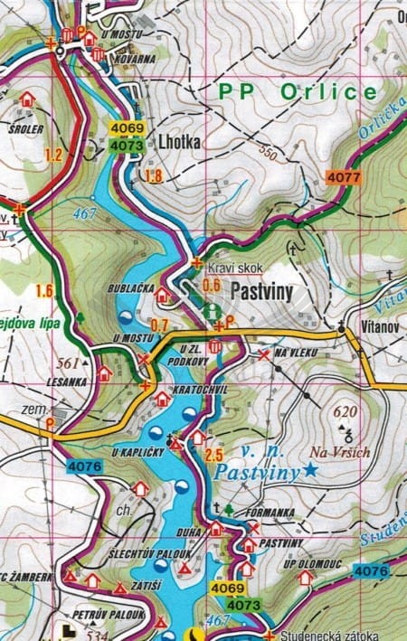 Ceskomoravske Mezihori, Lanskrounsko. Mapa turystyczna 454 wydawnictwa Shocart. Fragment 2