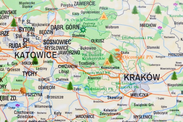 Polska. Dwustronna mapa ścienna krajoznawcza. Wydawnictwo: Meridian. Przyroda - fragment 2