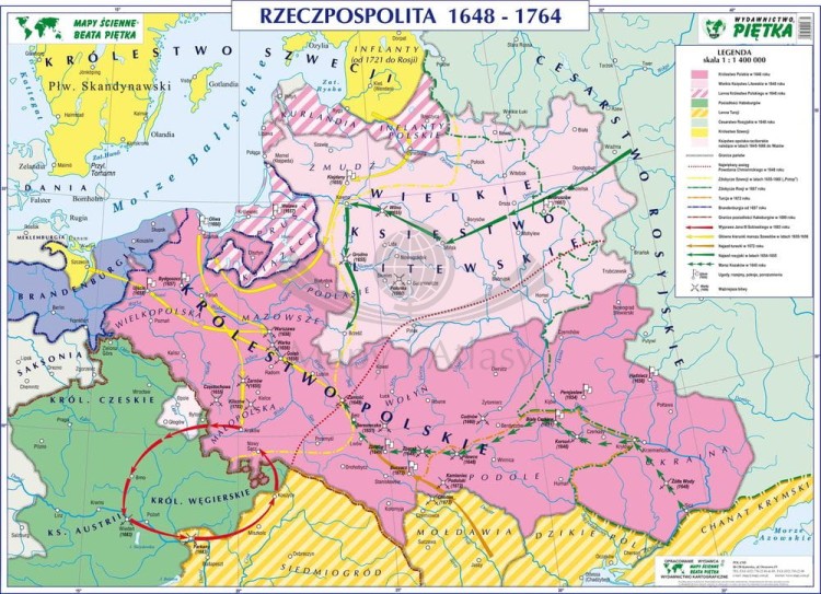Rzeczpospolita Polska w latach 1648-1764. Szkolna mapa ścienna