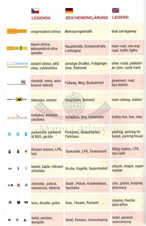 Czeskie Budziejowice, Hluboka nad Wełtawą i okolice. Plan miasta / Mapa turystyczna wydawnictwa Freytag & Berndt. Legenda - fragment