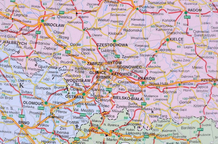 Europa 1:3 500 000. Mapa ścienna polityczno-drogowa. Fragment 5