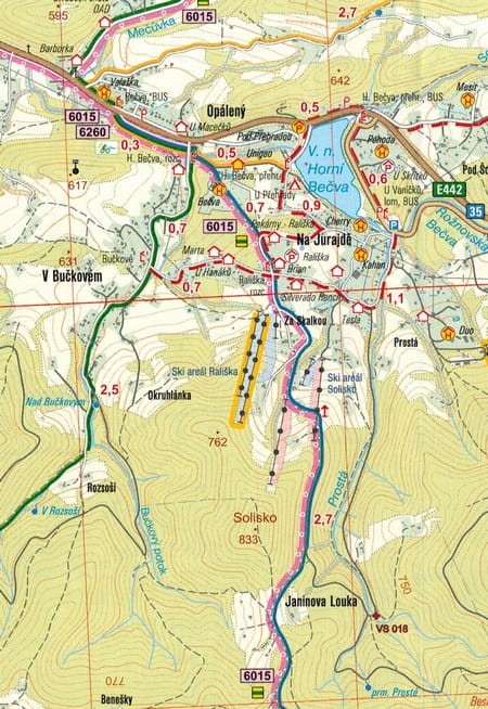 Beskid Śląsko-Morawski, cz. południowa / Beskydy Jih. Mapa turystyczna 98 wydawnictwa Geodezie On Line. Fragment 2
