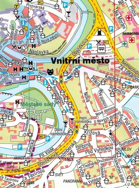 Czeski Krumlov / Cesky Krumlov, Prachatice. Mapa / Plan miasta wydawnictwa Freytag & Berndt. Fragment