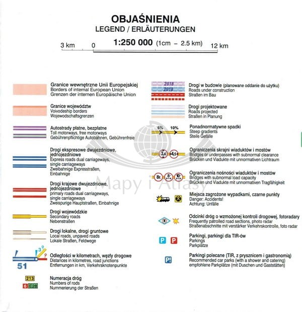 Województwo lubuskie dla zawodowców TIR. Mapa samochodowa wydawnictwa Demart. Legenda