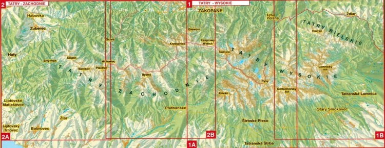 Polskie i Słowackie Tatry Wysokie i Zachodnie. Zestaw dwóch laminowanych map turystycznych wydawnictwa WiT. Zasięg
