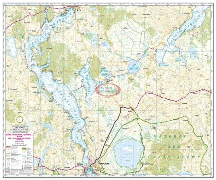 Jezioro Tałty, Ryńskie, Tałtowisko, Jagodne. Laminowana mapa żeglarska. Strona 1