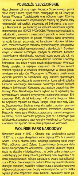 Pobrzeże Szczecińskie 1:150 000. Mapa turystyczna / Plan miast wydawnictwa BiK. Informator