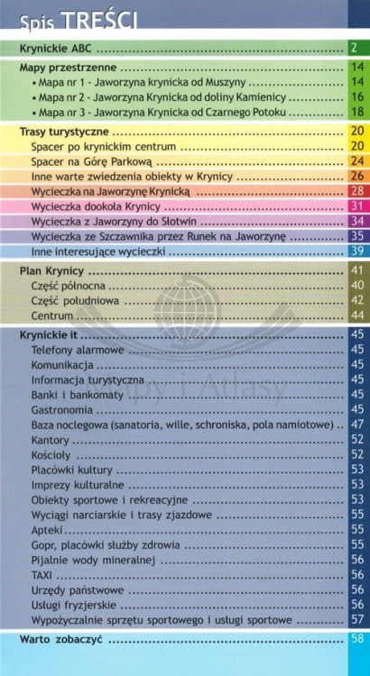 Krynica 3 w 1. Niezbędnik turystyczny. Informator, przewodnik, mapy wydawnictwa WiT. Spis treści