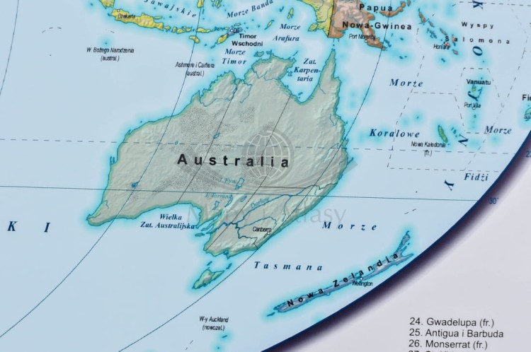 Świat. Mapa polityczna i fizyczna. Podkładka na biurko. Fragment 3