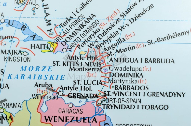 Świat 1:19 000 000. Dwustronna mapa ścienna polityczna / konturowa (do ćwiczeń). Strona polityczna - fragment 1