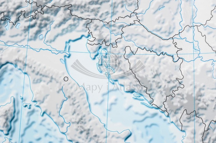Europa 1:4 000 000. Mapa ścienna konturowa, hipsometryczna (ćwiczeniowa) wydawnictwa Meridian. Fragment 3