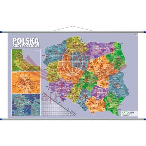 Polska. Kody pocztowe. Mapa ścienna. ArtGlob