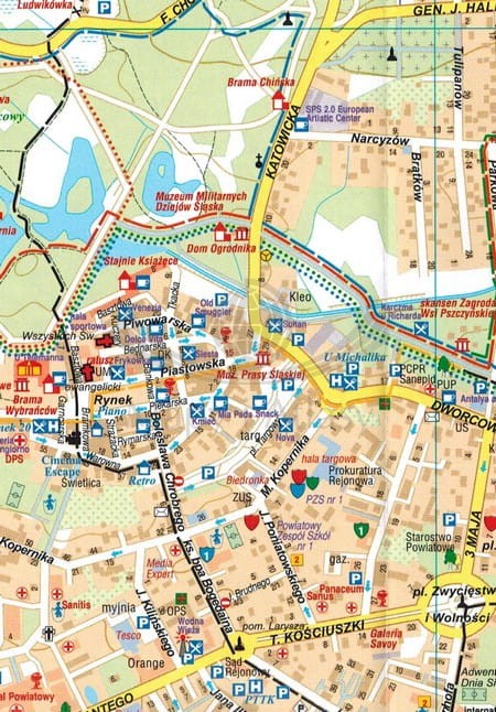 Tychy, Pszczyna i okolice. Mapa turystyczna dla aktywnych wydawnictwa Galileos. Plan miasta - fragment