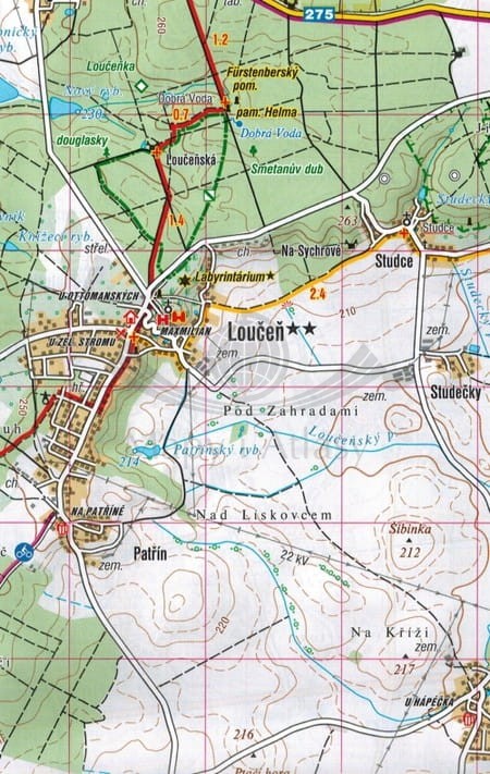 Okolice Nymburku mapa turystyczna wydawnictwa Shocart. Fragment 1