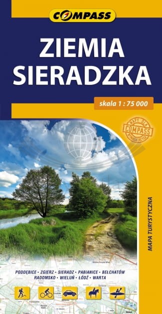Ziemia Sieradzka 1:75 000. Poddębice, Zgierz, Zduńska Wola, Pabianice, Bełchatów, Radomsko, Wieluń, Łódź, Warta. Mapa turystyczna wydawnictwa Compass. Okładka