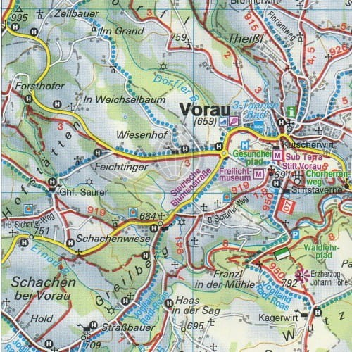 Wechsel, Bucklige Welt, Bernstein, Masenberg, Monichkirchen, Krumbach, Pinkafeld, Hartberg. Mapa turystyczna WK 422 wydawnictwa Freytag & Berndt. Fragment