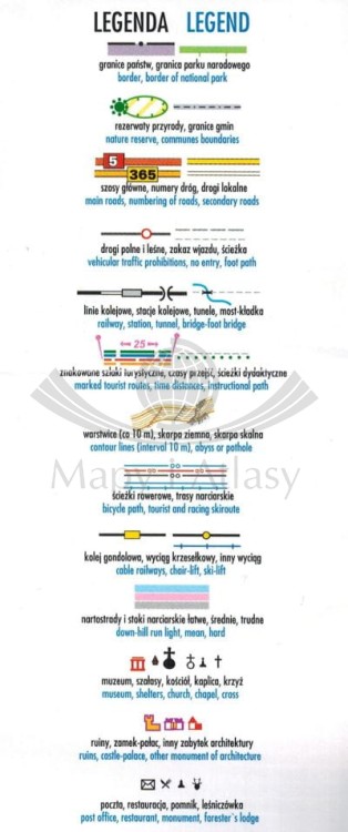 Karkonosze dla aktywnych 1:30 000. Wodoodporna mapa turystyczna wydawnictwa Galileos. Legenda 1